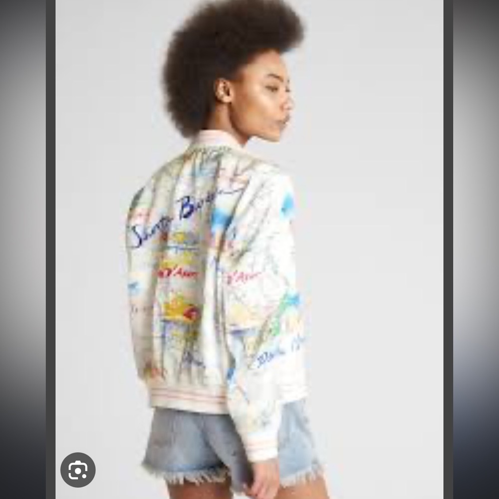 WHITE MULTICOLOR GAP MAP PRINT BOMBER JACKET GAP
